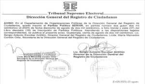 Aviso de inscripción del partido Servir
