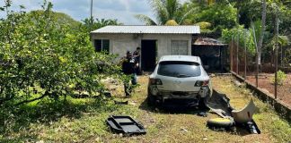 Presunta guarida del Barrio 18 allanada en Escuintla. Foto La Hora: MP