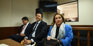 De izquierda a derecha: los magistrados Ranulfo Rojas, Gabriel Aguilera e Irma Elizabeth Palencia. Foto: La Hora / Fabricio Alonzo.