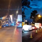Tráiler causa complicaciones en bulevar El Naranjo tras incidente en zona 6. Foto La Hora: Tránsito Mixco.