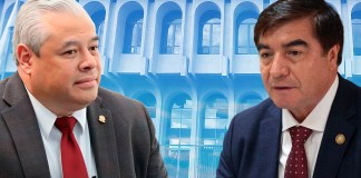 El secretario de Comunicación y Protocolo, Moisés Jerez, y el presidente del OJ, Teódulo Cifuentes. Diseño: La Hora / Alejandro Ramírez.