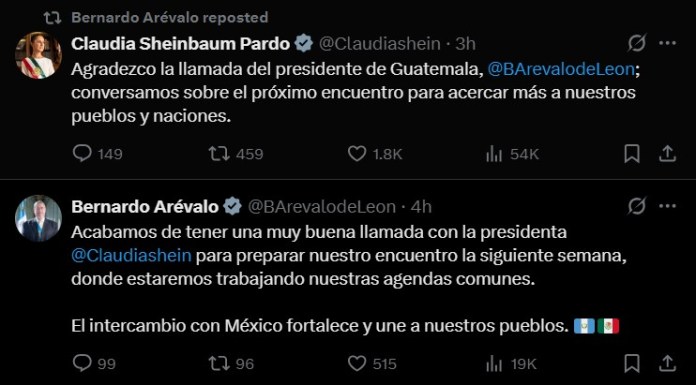 En llamada Arévalo y Sheinbaum coordinan encuentro para la siguiente semana