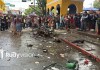 Incendio y explosión de cilindro de gas en parque central de Santa Cruz del Quiché. Foto La Hora: Rudyvision Noticias Quiche