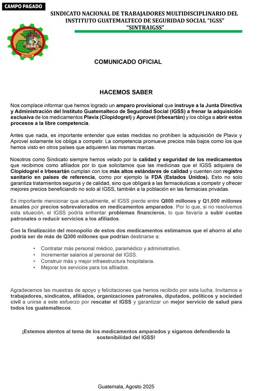 Comunicado SINTRAIGSS