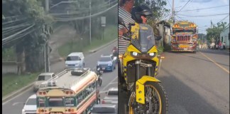 PMT detiene a conductor que circulaba en sentido contrario en Santa Catalina Pinula. Foto La Hora Captura de Pantalla.