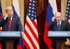Fotografía de archivo del 16 de julio del 2018 donde aparece el presidente de Estados Unidos, Donald Trump (i), y el presidente de Rusia, Vladimir Putin, participando en una rueda de prensa en el Palacio Presidencial de Helsinki (Finlandia). Foto La Hora. EFE.