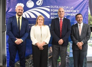 De izquierda a derecha: Luis Arturo Ramírez, coordinador de asuntos corporativos de Walmart; Bárbara Viñals, directora de operaciones de Walmart; Amador Carballido, director general de AGEXPORT; Moisés Mérida, director de alianzas para el desarrollo de AGEXPORT. Foto: La Hora/ José Orozco.