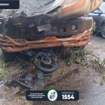 Bomberos atendieron el incendio de un bus involucrado en un accidente de tránsito en la ruta Interamericana. Foto: Bomberos Municipales Departamentales