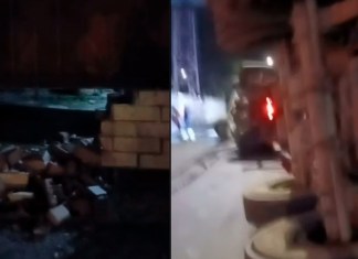 El conductor de un tráiler volcó en zona 4 de Mixco, lo que provocó daños en la infraestructura de una vivienda. Foto Joyce Cuevas
