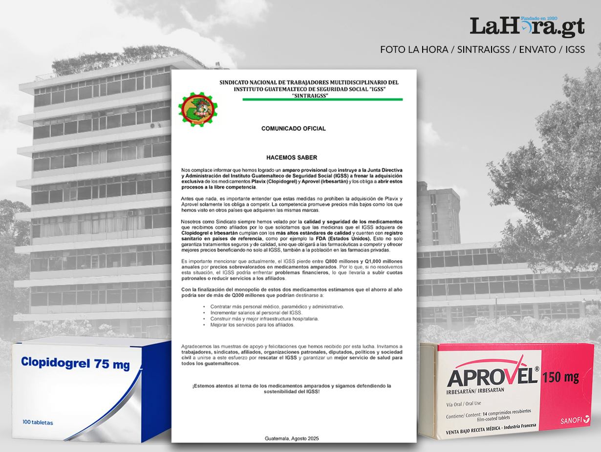 Obligan a libre competencia en el IGSS tras amparo de Sintraigss por Clopidogrel e Irbesartán