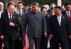 De izquierda a derecha, el presidente de Rusia, Vladímir Putin; el presidente de China, Xi Jinping, y el líder norcoreano, Kim Jong Un, llegan a un desfile militar para conmemorar el 80 aniversario de la rendición de Japón en la II Guerra Mundial en Beijing, China, el miércoles 3 de septiembre de 2025. Foto La Hora: AP.