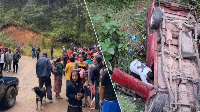 Accidente en Momostenango que dejó a 9 personas heridas, entre ellos, la mayoría niños y niñas. Foto La Hora: FB Momo Tradiciones