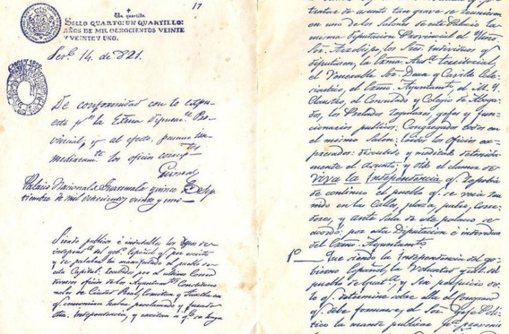 15 de septiembre de 1821: así fue el día en que Guatemala declaró su Independencia Acta de Independencia de Guatemala: Foto La Hora: Departamento de Educación de la Universidad Francisco Marroquín