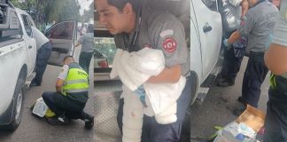 Bomberos Aeronáuticos asisten parto en plena vía pública del bulevar Juan Pablo II