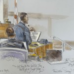 Este boceto de la sala del tribunal muestra a la jueza federal de distrito Aileen Cannon escuchando al fiscal Christopher hablar durante el juicio de Ryan Routh por el atentado contra Trump. Foto La Hora: AP