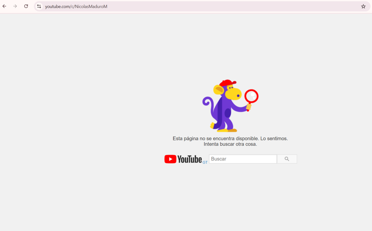 Captura de pantalla de intento de ingresar a la cuenta eliminada de YouTube de Nicolás Maduro: Foto La Hora: YouTube