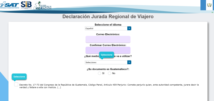 Declaración Jurada Regional del viajero