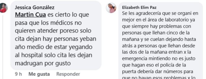 Comentarios en redes sociales por las visitas y citas médicas en el Hospital Roosevelt.