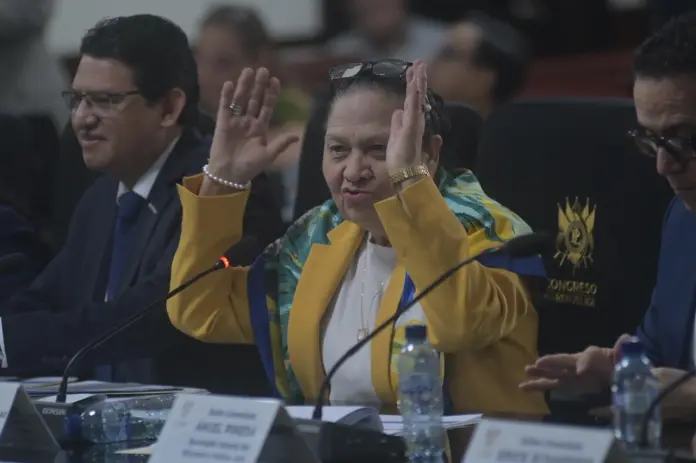 Consuelo Porras, Fiscal General del Ministerio Público, en la Comisión de Finanzas del Congreso. Foto La Hora: Fabricio Alonzo