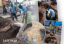 Hundimiento en zona 1, 9ª calle y 4ª avenida ya fue reparado, dice Empagua. Foto La Hora: Empresa Municipal de Agua de la ciudad de Guatemala