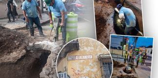 Hundimiento en zona 1, 9ª calle y 4ª avenida ya fue reparado, dice Empagua. Foto La Hora: Empresa Municipal de Agua de la ciudad de Guatemala