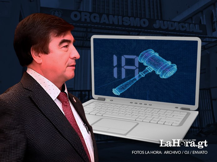 IA OJ El Organismo Judicial, de Teódulo Cifuentes, compró una inteligencia artificial para “agilizar” el análisis de amparos. Diseño: La Hora / Alejandro Ramírez.