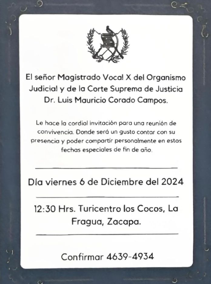 La invitación que emitió el magistrado Luis Mauricio Corado Campos a los jueces de oriente. Foto: La Hora.