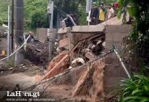 Deslave ocurrido en el kilómetro 8.7, subida a Muxbal, aldea Nueva Concepción, Santa Catarina Pinula. Foto: La Hora.