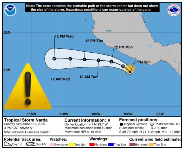 El Insivumeh informó que el sistema de baja presión se convirtió en la tormenta tropical Narda.