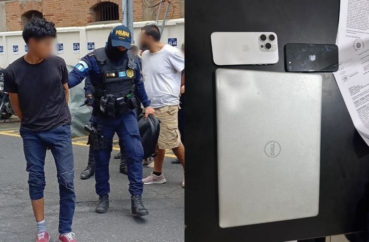 Capturan a presuntos responsables de robar equipo de la oficina del cementerio de BDM valorados en más de Q.15 mil. Foto La Hora: PNC