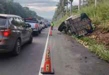 Tránsito lento con dirección al sur sobre autopista Palín Escuintla. Foto La Hora: Provial