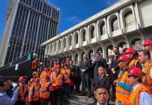 El pasado 4 de febrero, el OJ participó en el macro simulacro de terremoto sin incluir la Torre de Tribunales. Foto La Hora: Sergio Osegueda