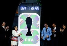 Jefa de Gobierno de la Ciudad de México, Clara Brugada en la develación del reloj de la Copa Mundial de la FIFA 2026. Foto La Hora: EFE