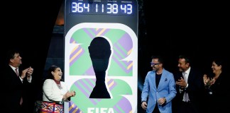 Jefa de Gobierno de la Ciudad de México, Clara Brugada en la develación del reloj de la Copa Mundial de la FIFA 2026. Foto La Hora: EFE