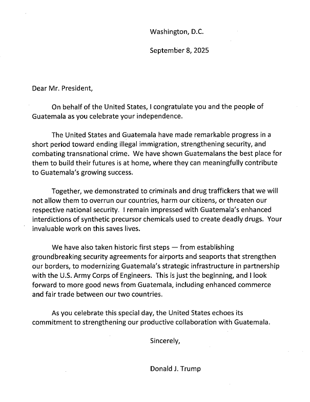 Carta Trump a Arévalo