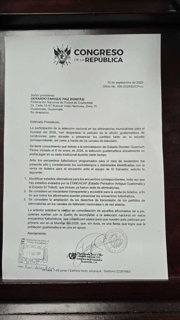 Carta al presidente de la Fedefut, Gerardo Paiz, para transparentar la venta de entradas a los partidos de la Selección de Fútbol. Foto: Cortesía