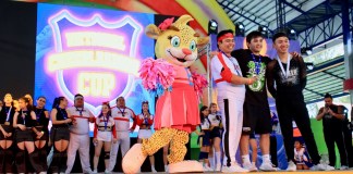 Equipos ganadores junto a Bitty, mascota de IRTRA durante la Copa Nacional de Cheerleading. Foto: IRTRA.