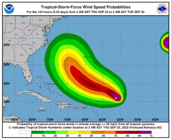 La tormenta tropical Humberto continúa ganando fuerza.