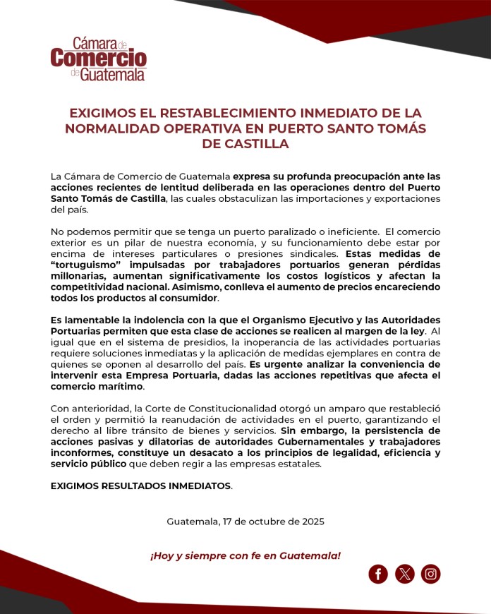Comunicado cámara de Comercio