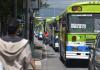 Manifestación de buses por pago de subsidio se desarrolla este lunes. Foto: José Orozco
