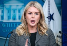 Vocera de la Casa Blanca, Karoline Leavitt, en coferencia de prensa anunciando los despidos "Inminentes". Foto La Hora: EFE