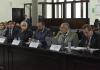 El Organismo Judicial (OJ) señaló una reducción del techo en el proyecto del presupuesto para el 2026, en la Comisión de Finanzas. En la foto, los magistrados de izquierda a derecha, Jenny Alvarado, Teodulo Cifuentes y René Girón. Foto La Hora: José Orozco