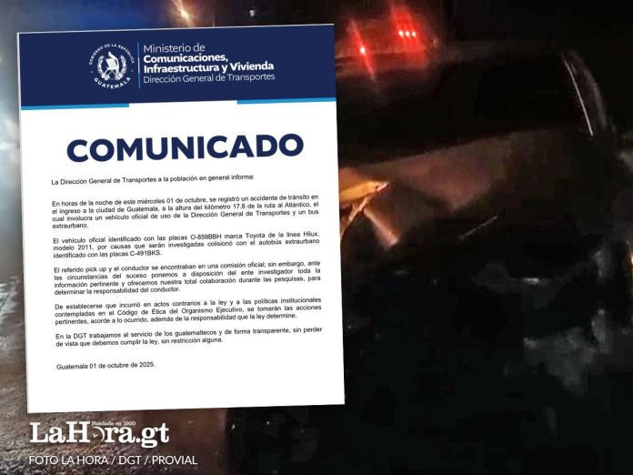 DGT realiza destitución y denuncia de colaborador tras colisión de vehículo oficial contra bus extraurbano.
