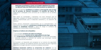 AmCham mediante un comunicado, manifestó su rechazo y preocupación ante la fuga de lo 20 reos del Barrio 18 de la cárcel de Fraijanes II. Arte La Hora: Alejandro Ramírez.