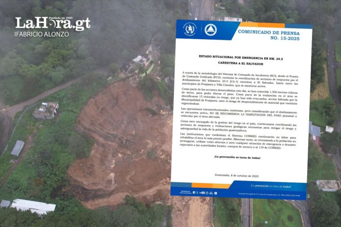 Como parte de las evaluaciones en el km.24 de carretera a El Salvador, Conred ha identificado 15 viviendas en riesgo. Foto La Hora: Fabricio Alonzo y comunicado: Conred.