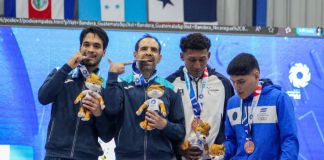 Atletas ganadores de la disciplina de Kikcboxing en los Juegos Centroamericanos. Foto La Hora: Carlos Vicente