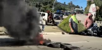Bloqueo en San Antonio La Paz, El Progreso. Foto La Hora: Redes sociales