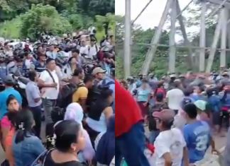 Bloqueo registrado en el puente Castillo Armas en San Sebastián, Retalhuleu. Foto La Hora: Captura de pantalla