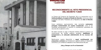 Sector privado respala veto presidencial al Decreto 7-2025.