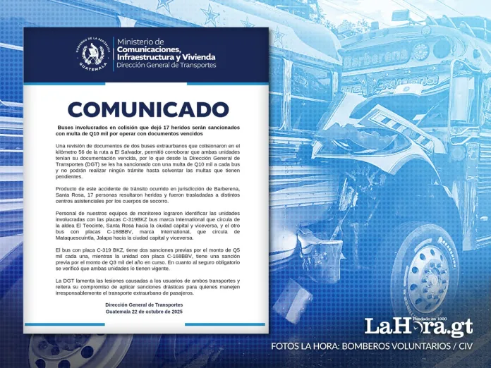 CIV CIV sanciona con multa de Q10 mil por accidente de dos buses registrado en Santa Rosa.